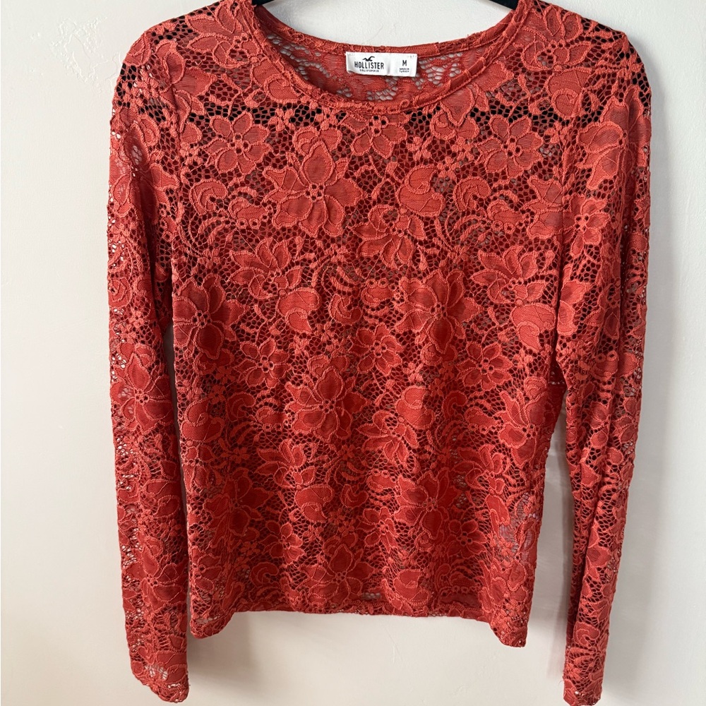 H&M Rust Lace Floral Blouse